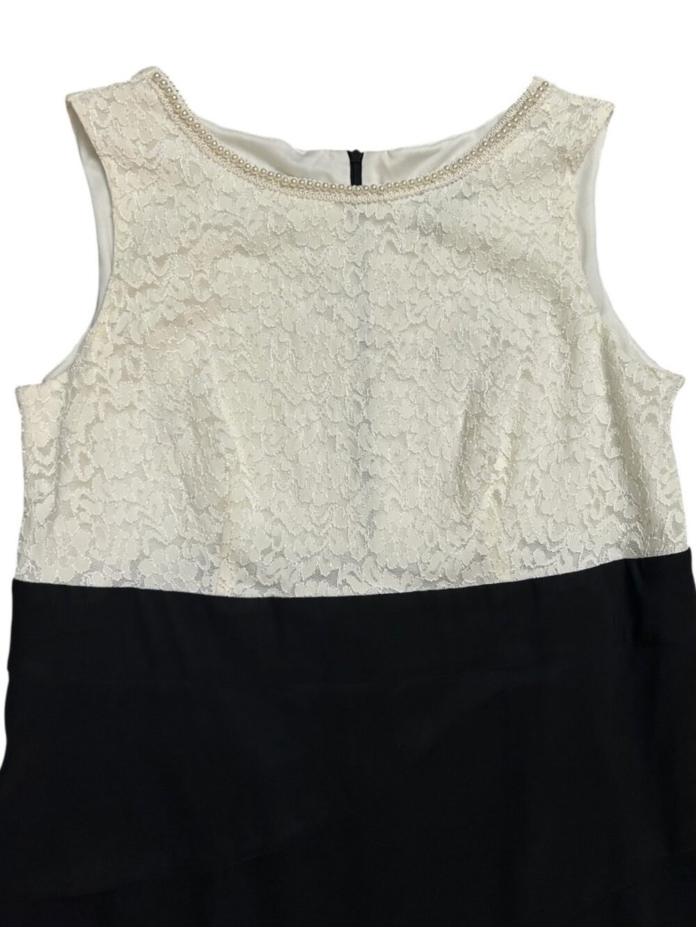 Connected Apparel Dress Women's Size 18W Ivory Black Lace Faux Pearl Accent Neck - Picture 4 of 6